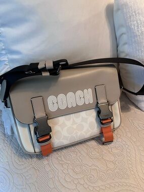 Coach Small Messenger Bag in Gray with Tan Zipper Trim